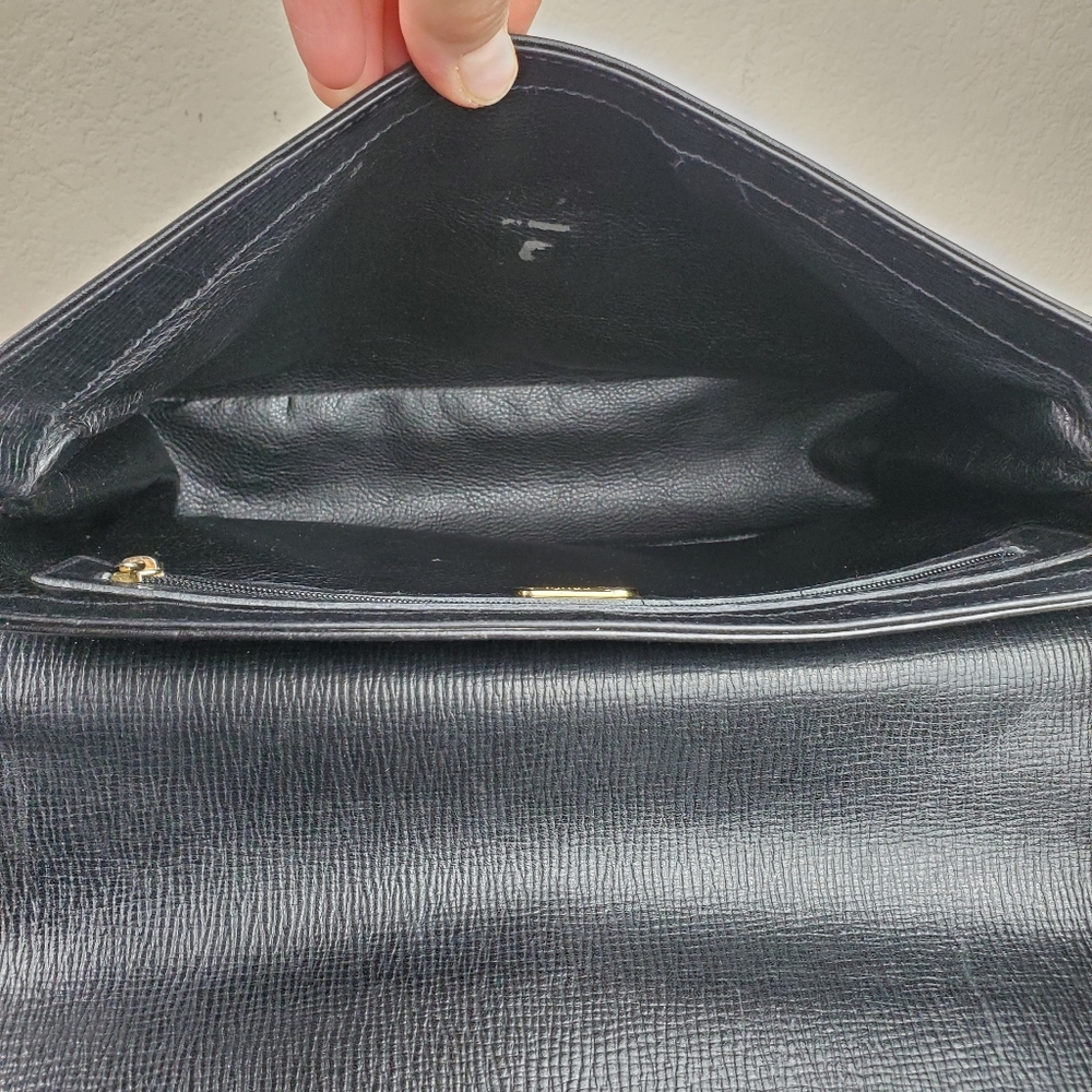 Authentic Vintage Fendi Black Leather Shoulder Bag Suede Flap Gold Medallion - Picture 13 of 14